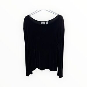 Chico's Travelers Black Slinky Round Neck Long Sleeve Top Blouse Minimalist Sz 2